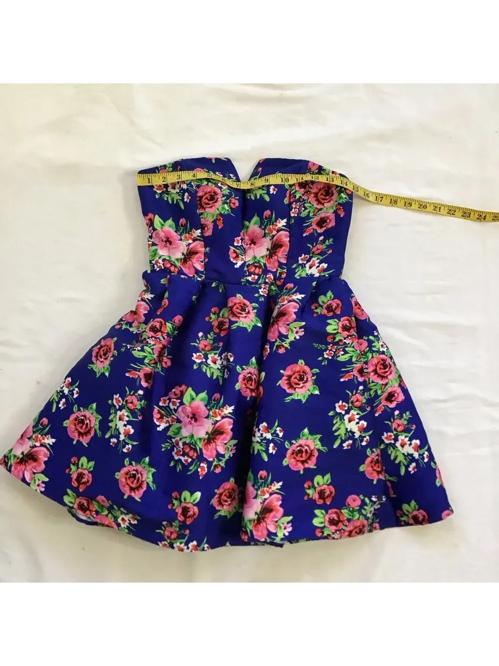 B. Darlin Women Elegant Strapless Floral Dress Blue Pink Rose Petals 5/6 - Picture 7 of 10
